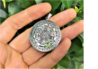 ARCHANGELS SEVEN SEAL ANGEL Large Round Pendant on 925 Sterling Silver 24'' chain