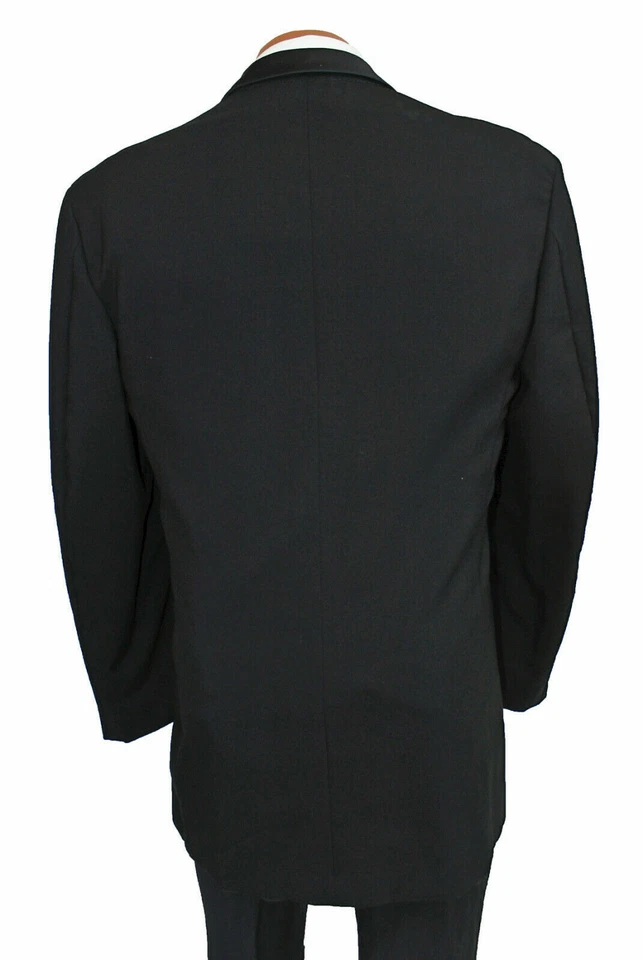 Esmoquin negro para hombre Perry Ellis Vail dos botones enmarcado solapas de satén Foto 4 de 4