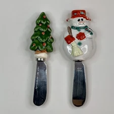 Knobler Ceramic Christmas Tree & Snowman Cheese/Butter/Jam Spreading Knives