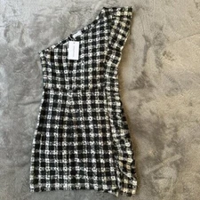 NWT Lovers + Friends Seana Mini Dress Black Ivory Check SMALL *No belt*