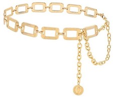 Women's Chain Belt Metal Waist Belt Chunky Belly Link S: 41.3 in Square Gold