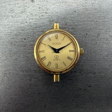 Gucci 2000L Watch Women 21mm Gold Dial Gold Plated Red Green Round PARTS VTG BJ