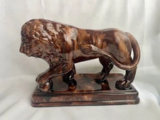 Antique Staffordshire Treacle Glazed Rockingham Pottery Medici Lion Figurine 11"