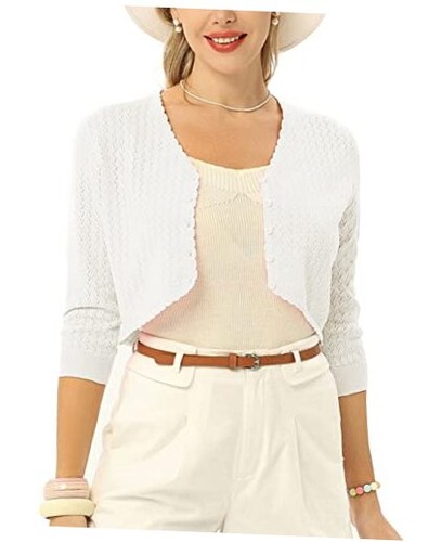 Womens Summer 3/4 Sleeve Bolero Shrug for Dress Open Front Small Ivory White