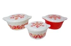 PYREX FRIENDSHIP Casserole Dishes Milk Glass Lids #473,474,475 Vintage Near Mint