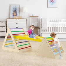 5 in 1 Montessori Triangle Set 3PCS Wooden Toddler Climbing Playset with