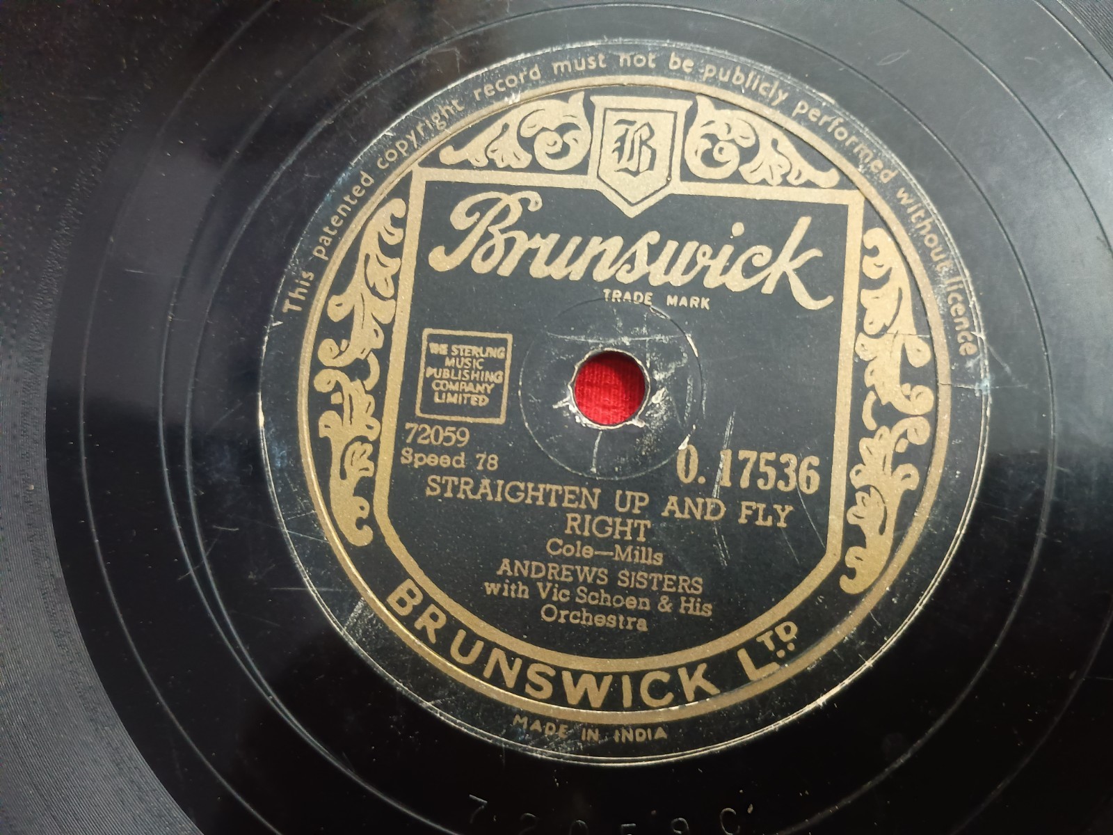 The Andrews Sisters Straighten Up Fly Right Rare 78 Rpm Record India VG+