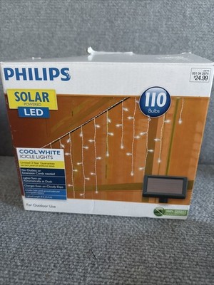 Philips Solar LED Icicle Lights 110 Bulbs Cool White Outdoor Christmas Patio