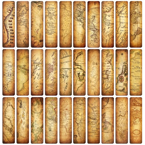 GSCWLD 30 PCS Vintage Map Bookmarks,Cardboard Bookmarks for Men Brown