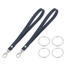 7 Inch Wristlet Strap PU Leather with 4 Silver Rings for Clutch 2 Pack, Blue 