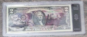 Mount Rushmore Colorized U.S. Currency $2 Uncirculated Authentic Enhanced Bill 