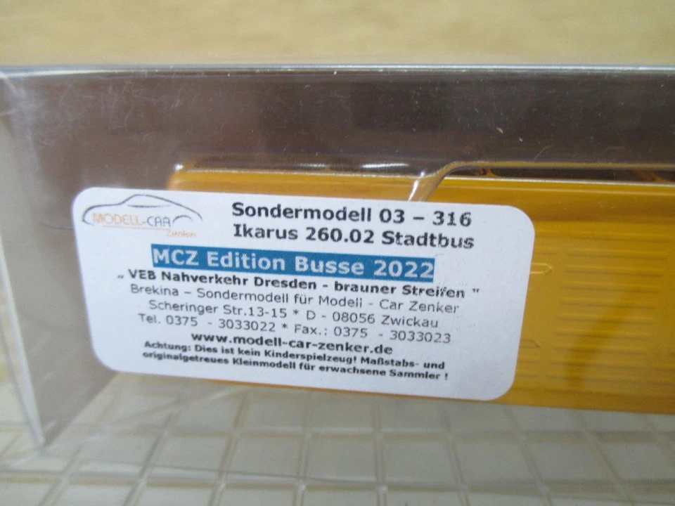 BREKINA MCZ: Ikarus 260.02 Stadtbus Sondermodell "VEB Dresden" in OVP - Bild 2 von 2