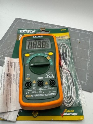 Extech MN36 Autoranging Multimeter VΩ mA Temp Digital with Probe Green/Orange