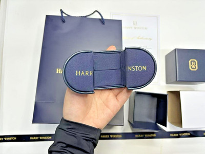 Harry Winston Genuine Ring case Navy Leather Jewelry empty case with Outer Box