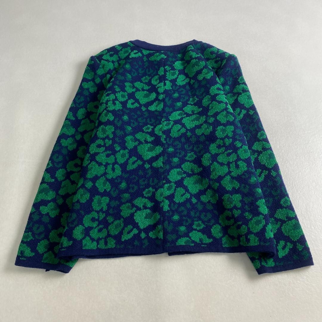 w3305 Yves Saint Laurent Set up giacca in maglia stampa leopardata verde blu navy taglia M
