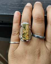 Natural Ocean Jasper Cocktail Ring 925 Sterling Silver Vintage Unisex Jewelry 7'