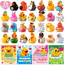 28 Pack Valentines Day Gifts for Kids, Valentine Rubber Ducks in Bulk with Va...