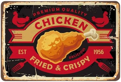 Chicken Tin Metal Signs,Fried Crisp Leg Fast Food Fork Restaurant Delicious Roos