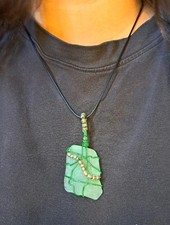 Green Silver Beads Sea Glass Necklace Handmade Jewelry