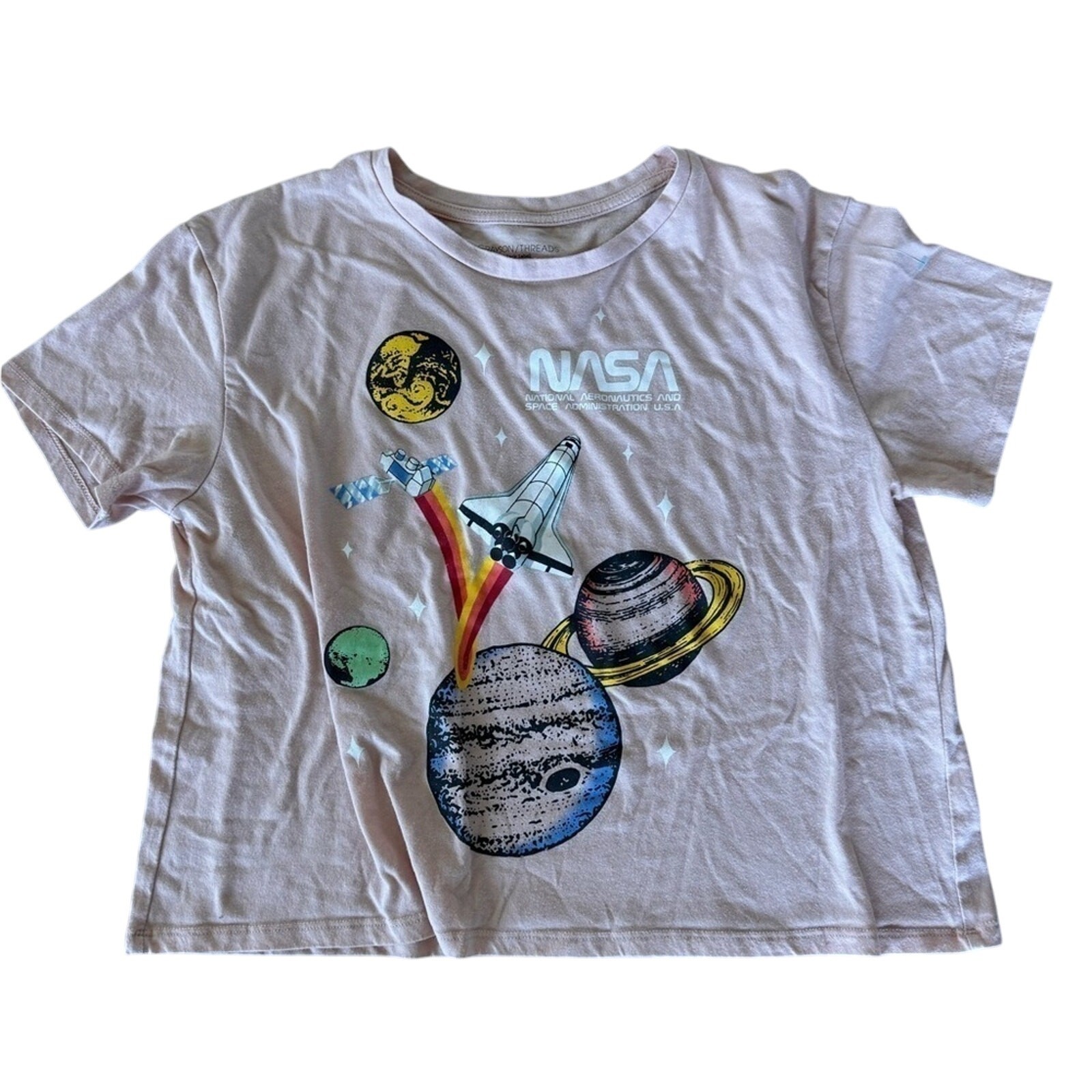 Grayson Threads Pink Graphic T-Shirt Size S Planets Space Print Tee Nasa