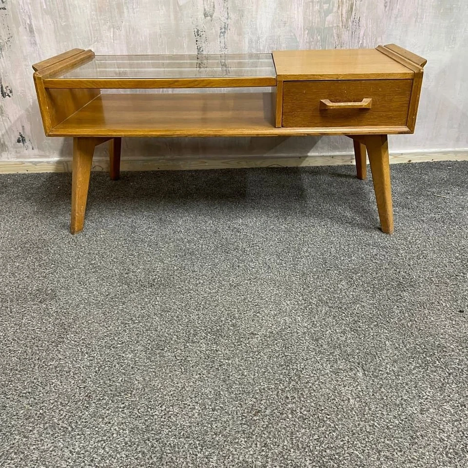 G Plan Mid Century Brandon Coffee Table Telephone Side Table Glass Topped Drawer - Image 2 of 4