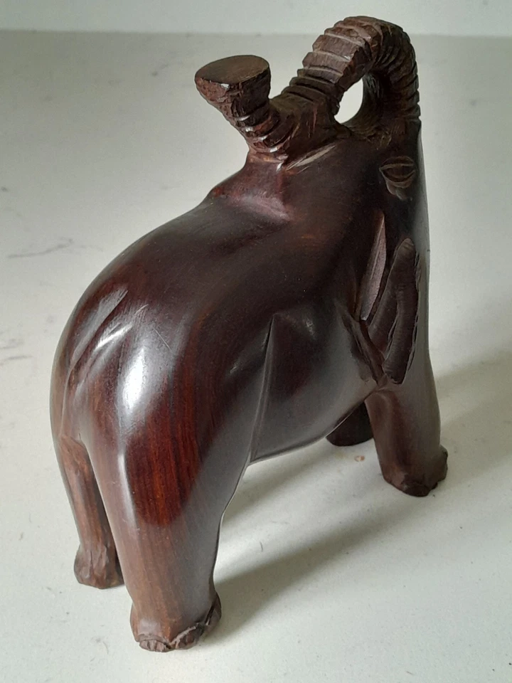 Escultura de elefante de madera de hierro primitivo MCM de colección tallada a mano estatua tronco Foto 3 de 4