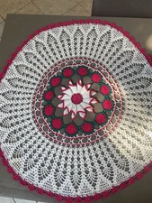 Vintage Large 30” Hand Crocheted Round Christmas Doily ? Under Feather Tree