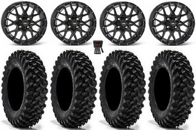 ITP Hurricane 14'' Wheels Black 28'' Warrior XT Tires Honda Rincon Rancher