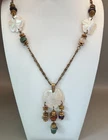 Vintage Miriam Haskell Signed Gold Brass Mother of Pearl Flower Pendant Necklace