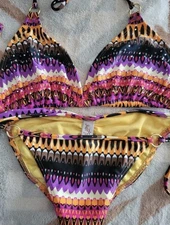 Luli Fama ViNTAGE! Multicolored Sequin Bling Skimpy Scrunch Butt Bikini Set Swim