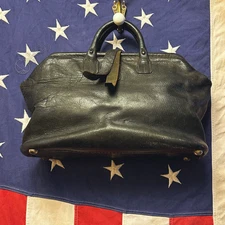 Antique Black Leather Genuine Cowhide Doctor Medicine Bag Top Handle Satchel