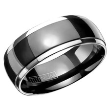 Solid Titanium Two-tone Black Dome Band Ring