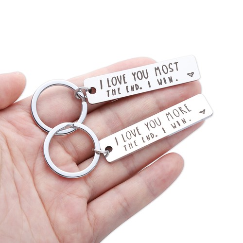 2 Pcs Steel Keychain I Love You More Most The End I Win Couples Novelty Keyring - Picture 4 of 20