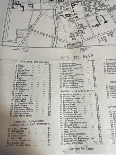 Mapa antiguo/vintage 1920 de la Universidad de Cambridge gran mapa vintage - Imagen 3 de 11