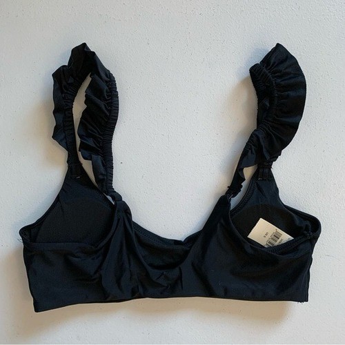 Aerie Small Bikini Set Black Ruffled Scoop Top + B&W Seersucker Bikini Bottom - Picture 5 of 15