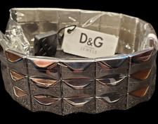 Dolce & Gabbana High Fashion Intricate Design Wide Silver Tone Choker Necklace