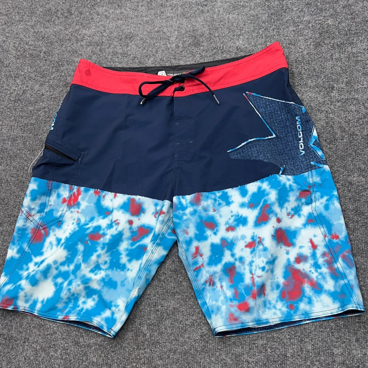 VOLCOM Board Shorts Mod Tech Swim Trunks Surf Beach Retro Tie Dye Men s 36 37 38