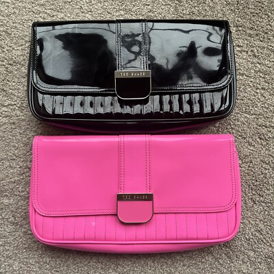 TED BAKER Black and Pink Patent Quilted Clutch Bags, Dog Print