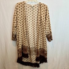 C Women's Cardigan Woven Fringe LG Festival Boho Western Country Duster Mandela