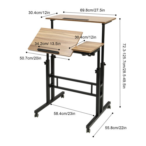 Rolling Laptop Desk Adjustable Height Computer Table Stand up Office Workstation - Picture 4 of 19