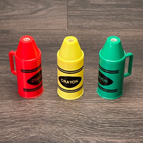 Set of 3 Vintage 1980’s Deka Crayola Crayon Pencil Sharpeners (Red Green Yellow)