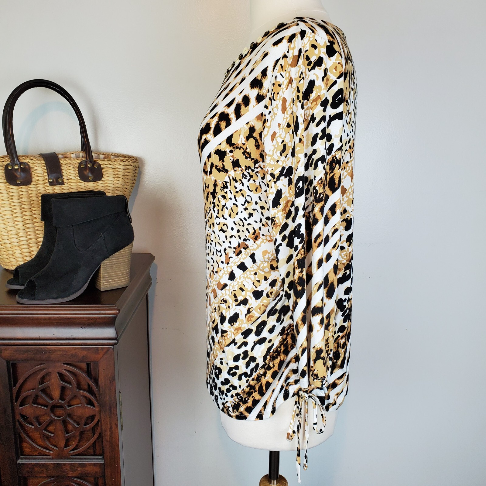 Ruby Rd. Soft Striped Animal Print Embellished Ne… - image 2