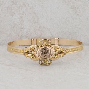 Authentic Gold Plated Children's Engraved Detailed Bangle Cuff 10.20g
