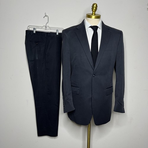 Jos A Bank Tailored Fit Suit Mens Solid Gray 100% Cotton 40L 32W