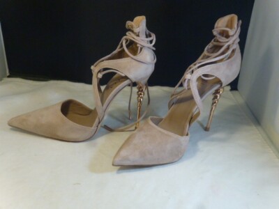 Le Silla Beige  Suede Cutout Ankle Wrap Pump Size 38  BRAND NEW  NEVER WORN