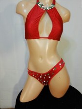 Exotic dancer stripper small/medium red 2 piece bikini dance outfit-dancewear