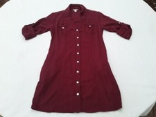 Guess Dress Burgundy Button Down Tab Sleeve Mini Shirtdress Women’s RAYON XS