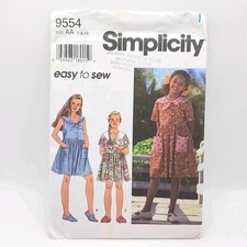 Simplicity 9554 Childs Button Up Full Skirt Dress Sewing Pattern Size 7-10 Uncut