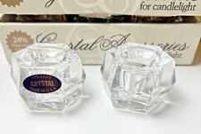 TWO 24% Lead Crystal Hexagon Taper Candlestick Holders Clear USA Made