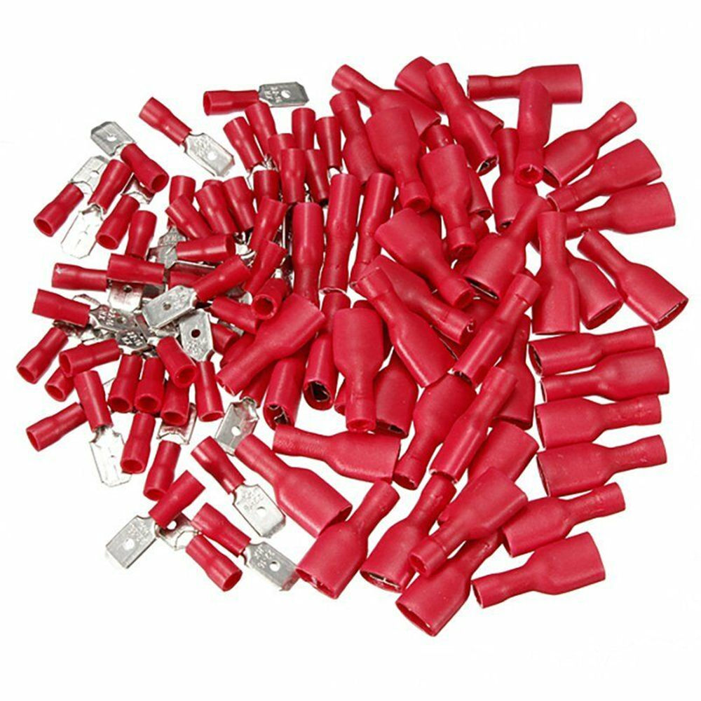 100PCS Red Electrical Crimp Connectors Fully Insulated Mixed Male